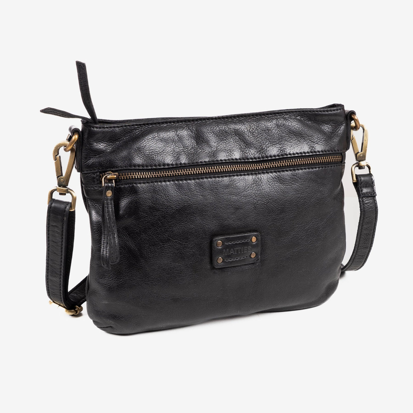 Bolso Bandolera Mediana Piel Lavada Matties Negro