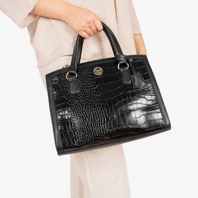 Bolso de Mano con Bandolera Matties Croco Negro