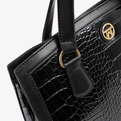 Bolso de Mano con Bandolera Matties Croco Negro