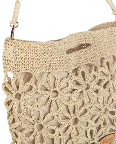 BOLSO DE MANO FIBRA NATURAL Y ASA BANDOLERA, CON CREMALLERA, COLOR NATURAL