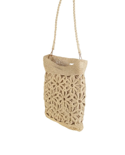 BOLSO DE MANO FIBRA NATURAL Y ASA BANDOLERA, CON CREMALLERA, COLOR NATURAL