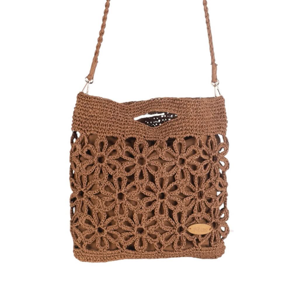 BOLSO DE MANO FIBRA NATURAL Y ASA BANDOLERA, CON CREMALLERA, COLOR TOSTADO