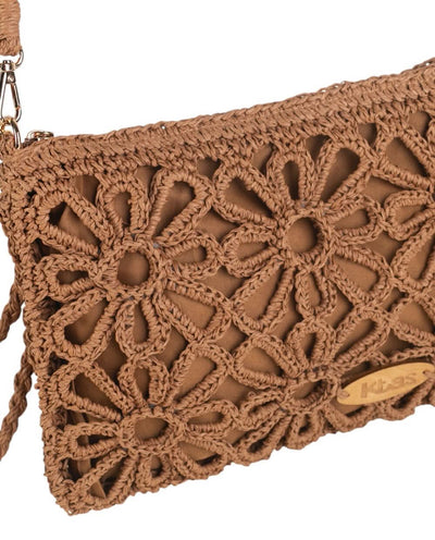 CARTERA FIBRA NATURAL Y ASA BANDOLERA, CON CREMALLERA, COLOR TOSTADO