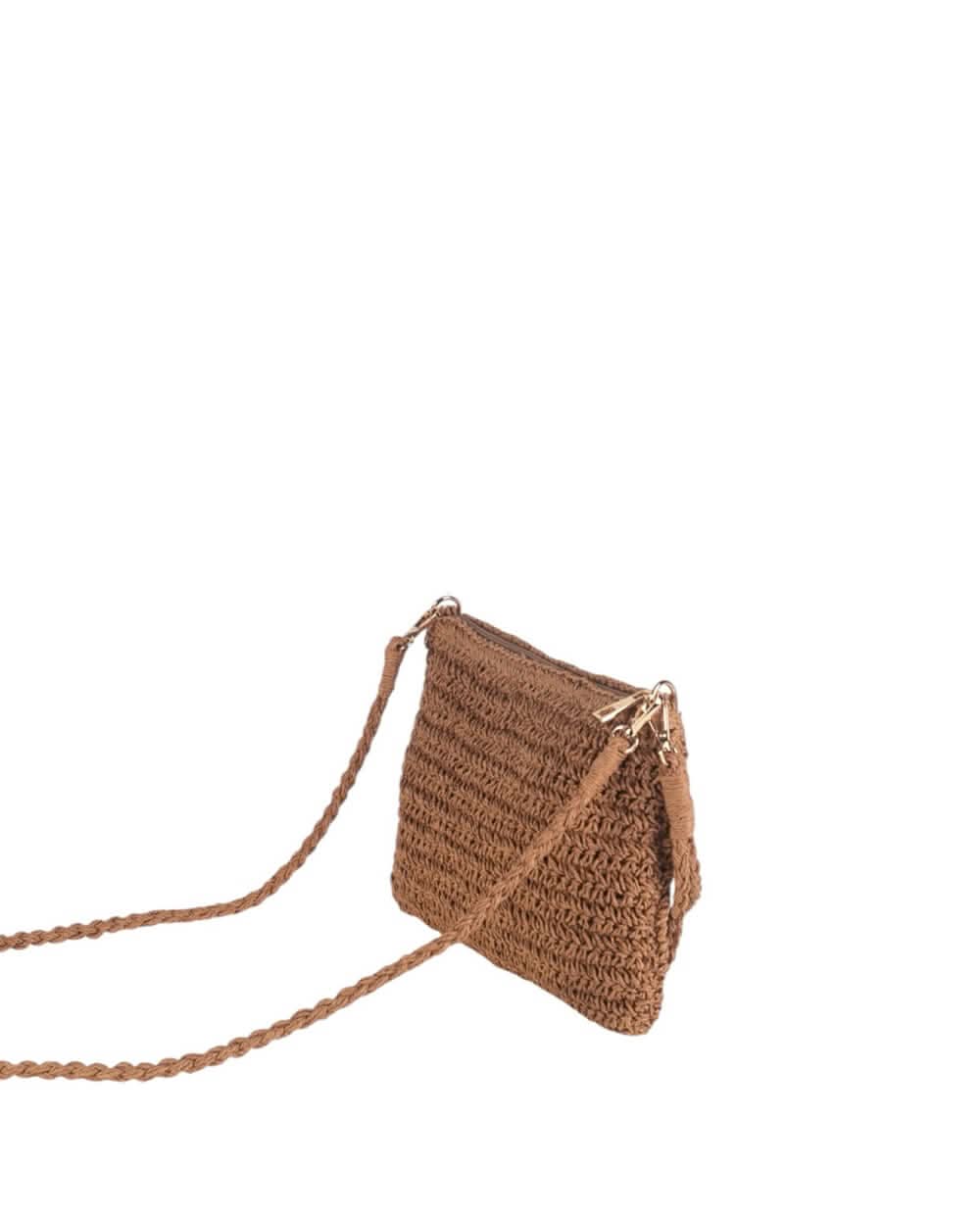 CARTERA FIBRA NATURAL Y ASA BANDOLERA, CON CREMALLERA, COLOR TOSTADO