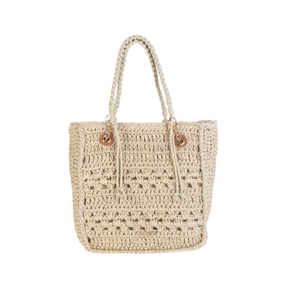 TOTE RAYON Y FIBRA NATURAL, CON CREMALLERA, COLOR NATURAL