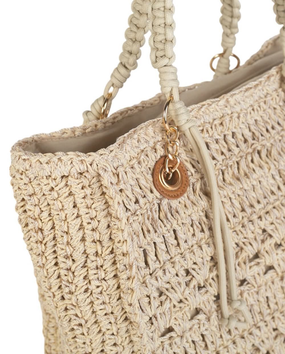 TOTE RAYON Y FIBRA NATURAL, CON CREMALLERA, COLOR NATURAL