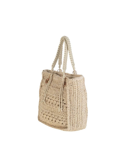TOTE RAYON Y FIBRA NATURAL, CON CREMALLERA, COLOR NATURAL