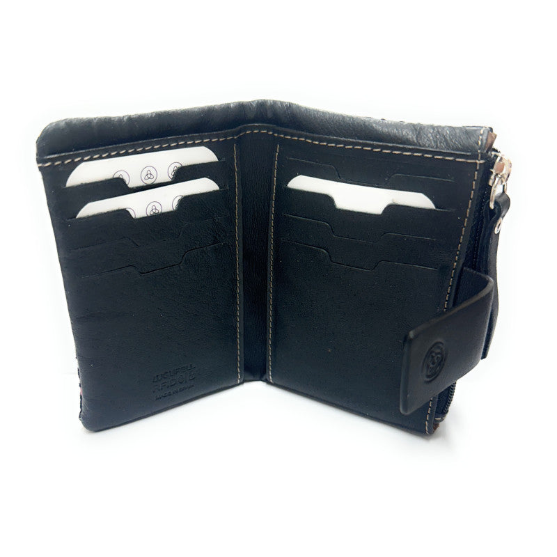Billetero de Piel (12x8cm) monedero de cremallera Lugupell Aqua color Negro
