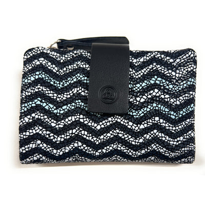 Billetero de Piel (12x8cm) monedero de cremallera Lugupell Aqua color Negro
