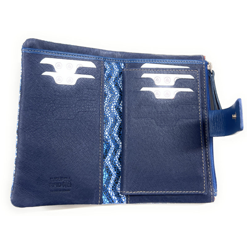 Billetero de Piel (15x9cm) monedero de cremallera Lugupell Aqua color Azul
