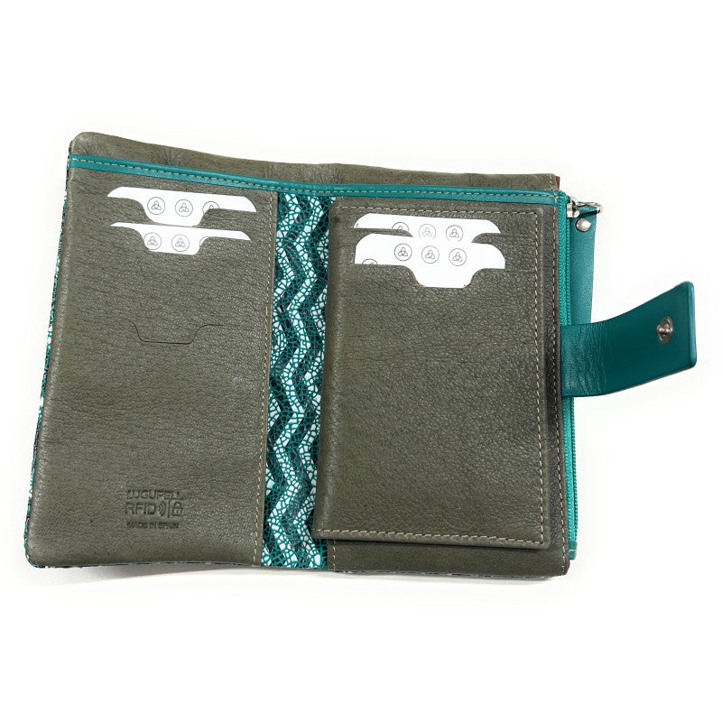 Billetero de Piel (15x9cm) monedero de cremallera Lugupell Aqua color Esmeralda