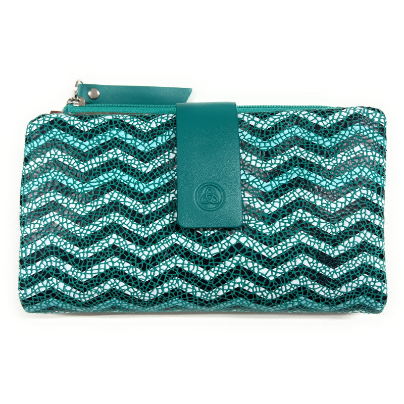 Billetero de Piel (15x9cm) monedero de cremallera Lugupell Aqua color Esmeralda