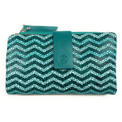 Billetero de Piel (15x9cm) monedero de cremallera Lugupell Aqua color Esmeralda