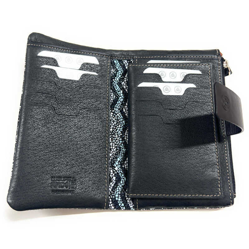 Billetero de Piel (15x9cm) monedero de cremallera Lugupell Aqua color Negro