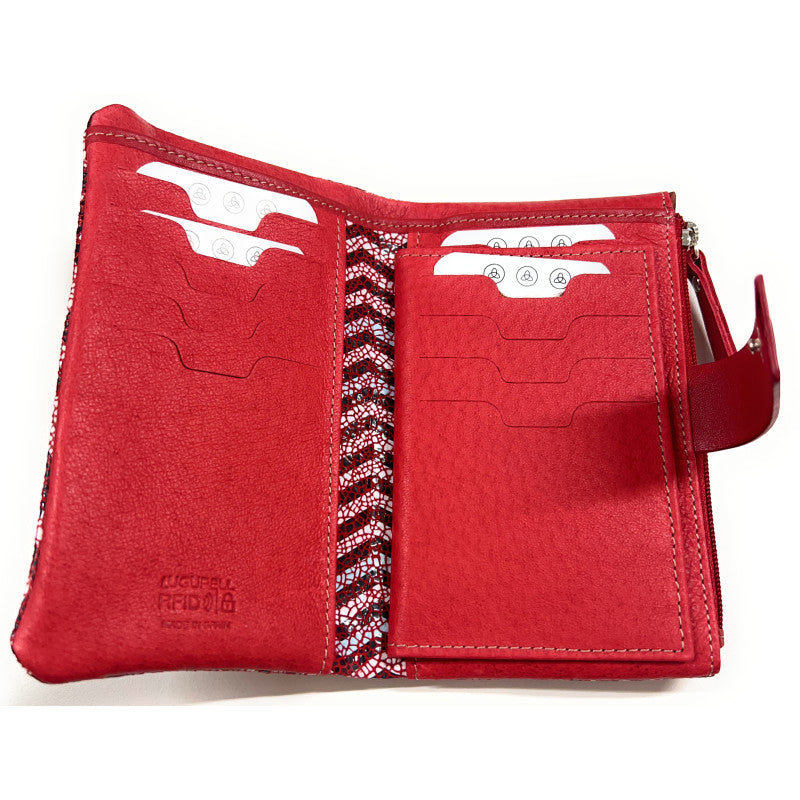 Billetero de Piel (15x9cm) monedero de cremallera Lugupell Aqua color Rojo