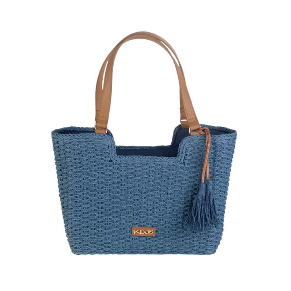 TOTE FIBRA NATURAL, CON CREMALLERA, COLOR AZUL