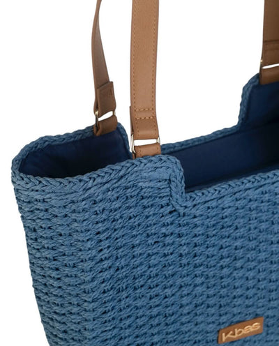 TOTE FIBRA NATURAL, CON CREMALLERA, COLOR AZUL