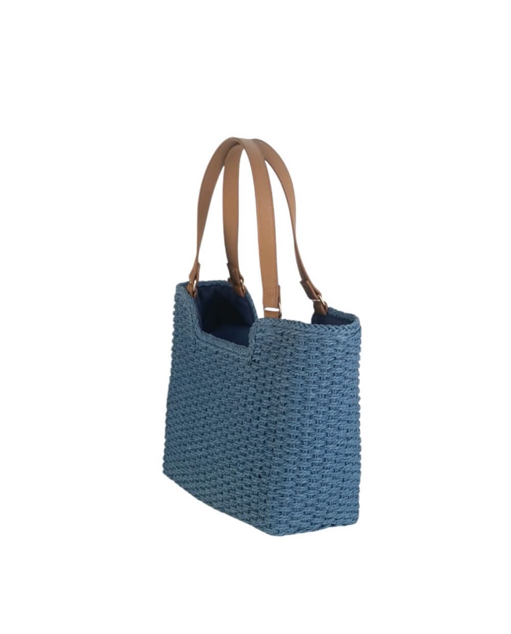 TOTE FIBRA NATURAL, CON CREMALLERA, COLOR AZUL