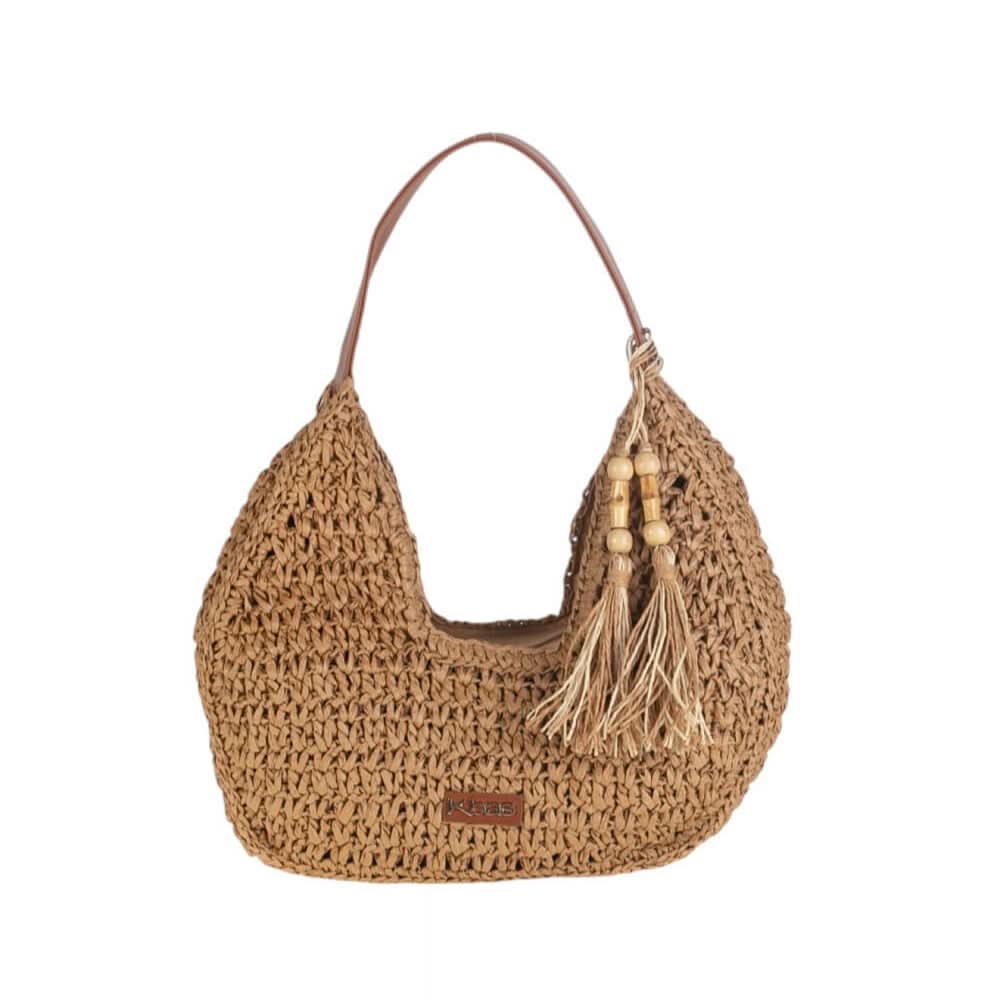HOBO FIBRA NATURAL, CON CREMALLERA, COLOR TOSTADO