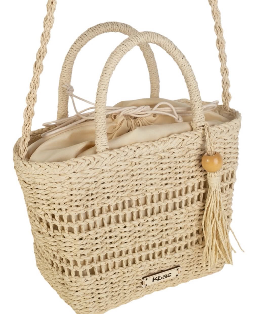 Bandolera Tote pequeño cierre saco fibra natural Kbas color Natural