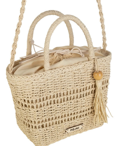 Bandolera Tote pequeño cierre saco fibra natural Kbas color Natural