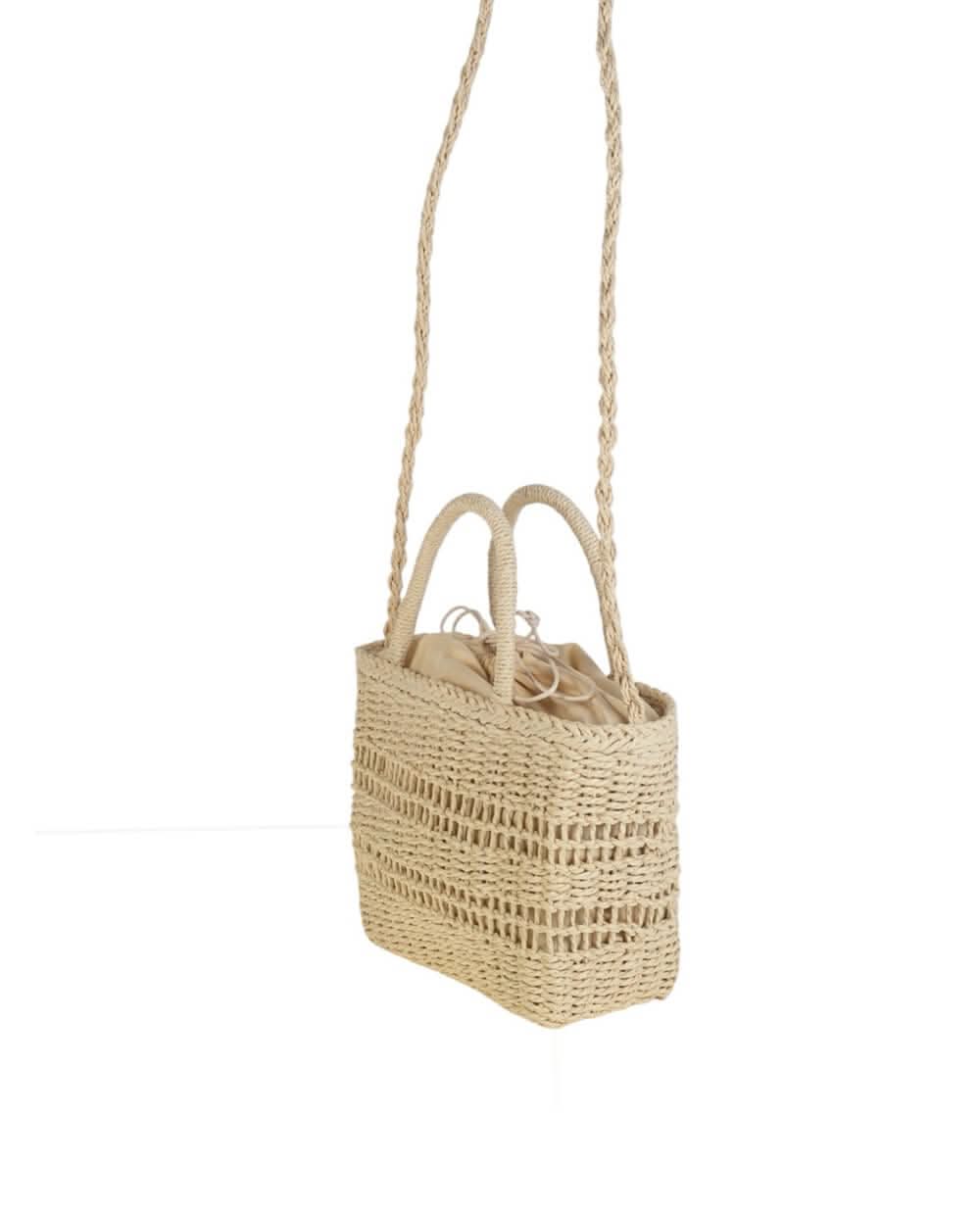 Bandolera Tote pequeño cierre saco fibra natural Kbas color Natural
