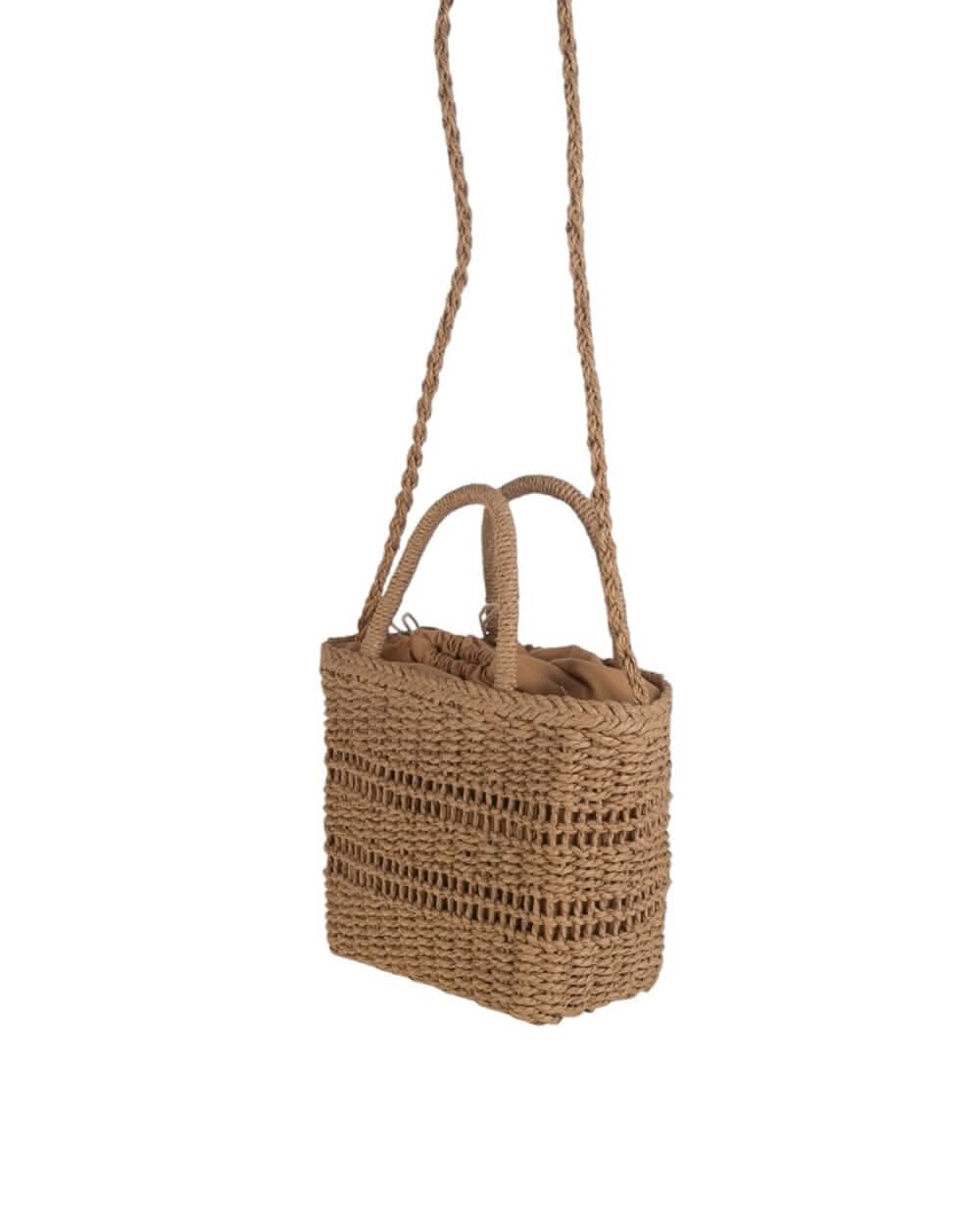 Bandolera Tote pequeño cierre saco fibra natural Kbas Tostado