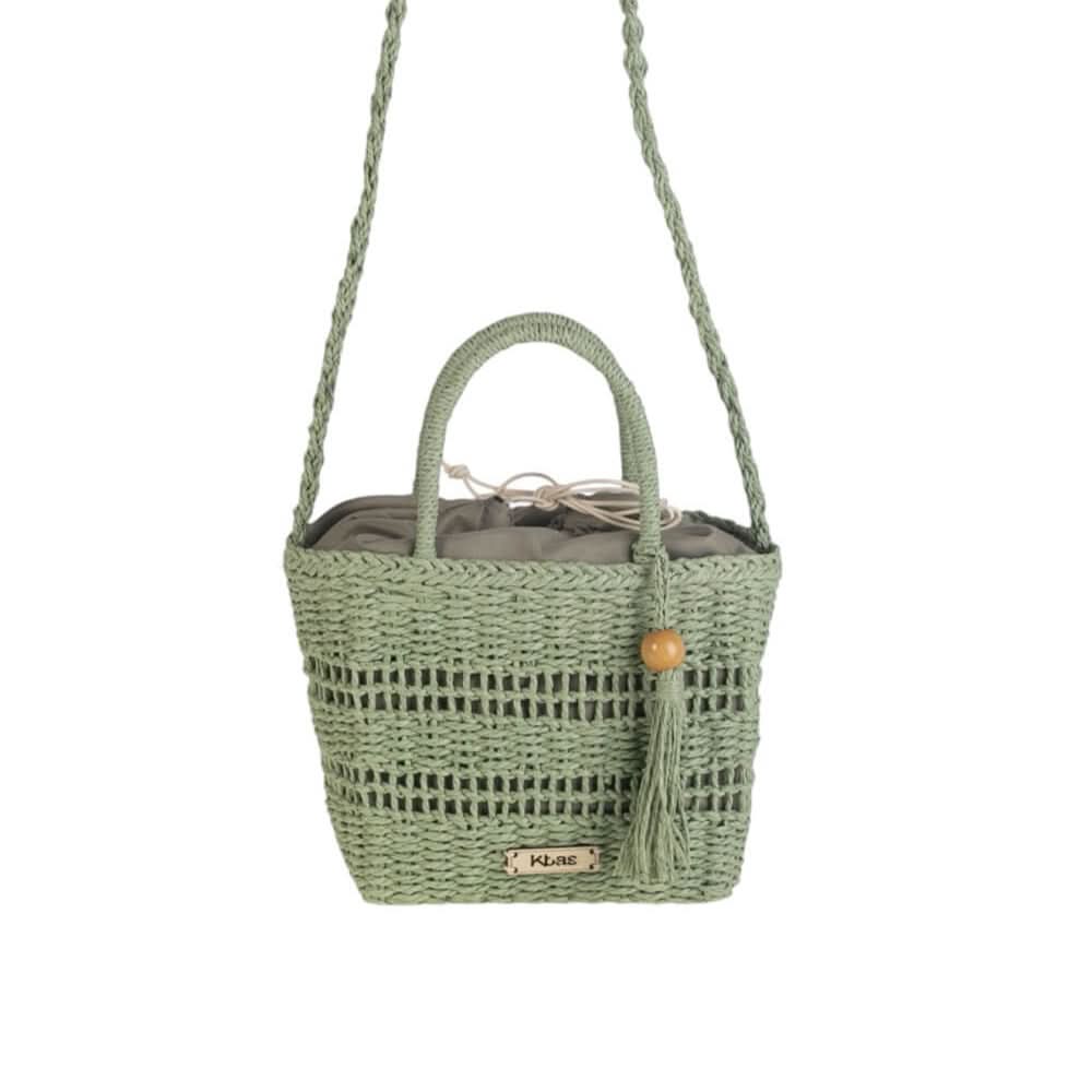 Bandolera Tote pequeño cierre saco fibra natural Kbas Verde