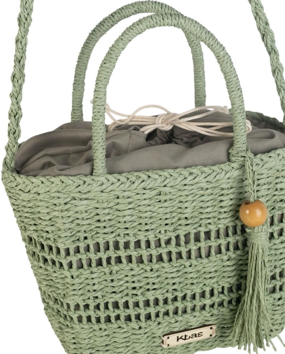 Bandolera Tote pequeño cierre saco fibra natural Kbas Verde