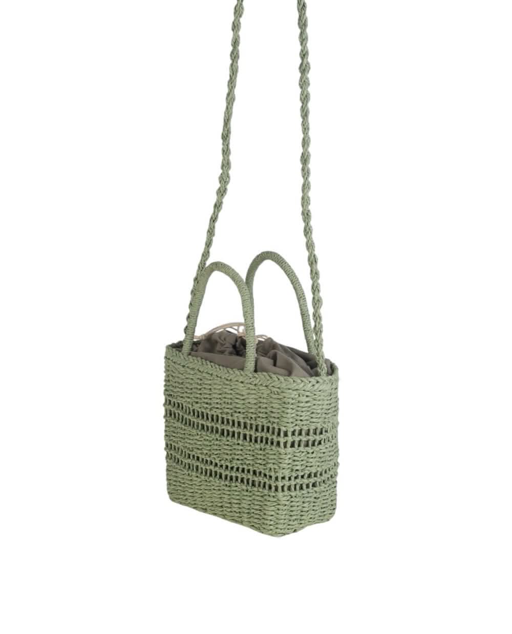 Bandolera Tote pequeño cierre saco fibra natural Kbas Verde