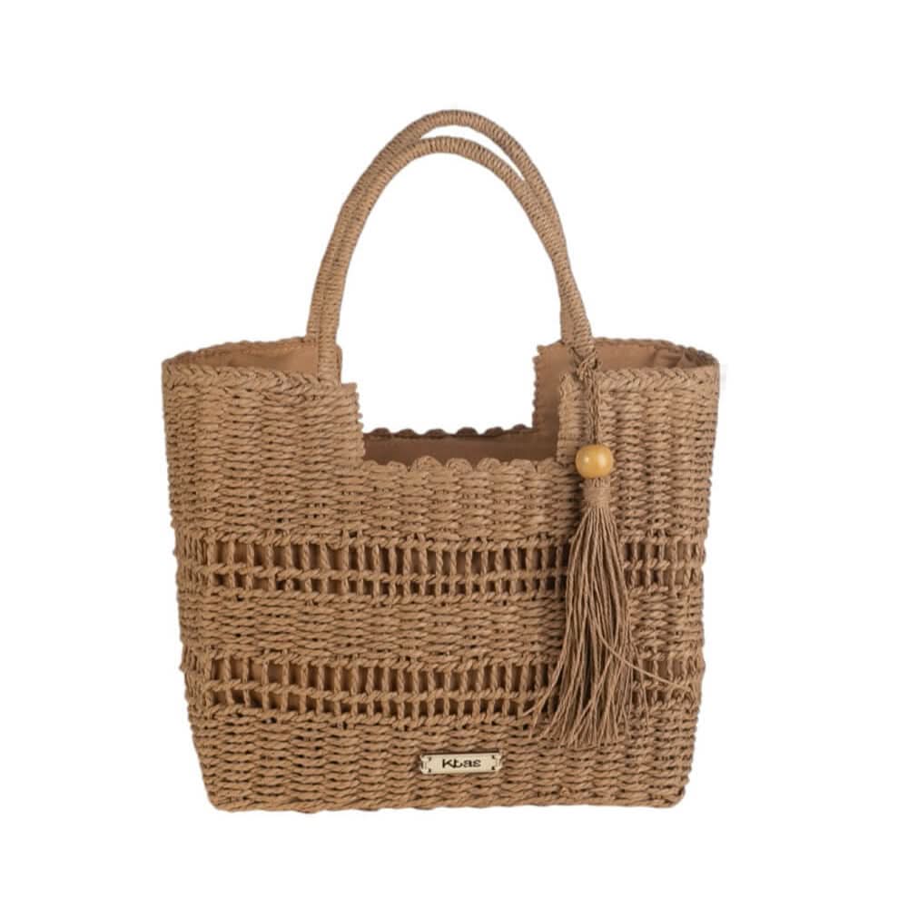 Bolso Tote fibra natural cerrado a cremallera Kbas color Tostado