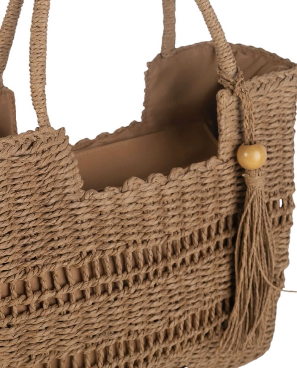 Bolso Tote fibra natural cerrado a cremallera Kbas color Tostado