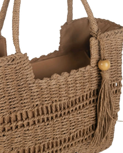 Bolso Tote fibra natural cerrado a cremallera Kbas color Tostado