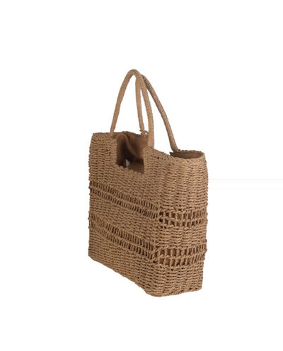 Bolso Tote fibra natural cerrado a cremallera Kbas color Tostado