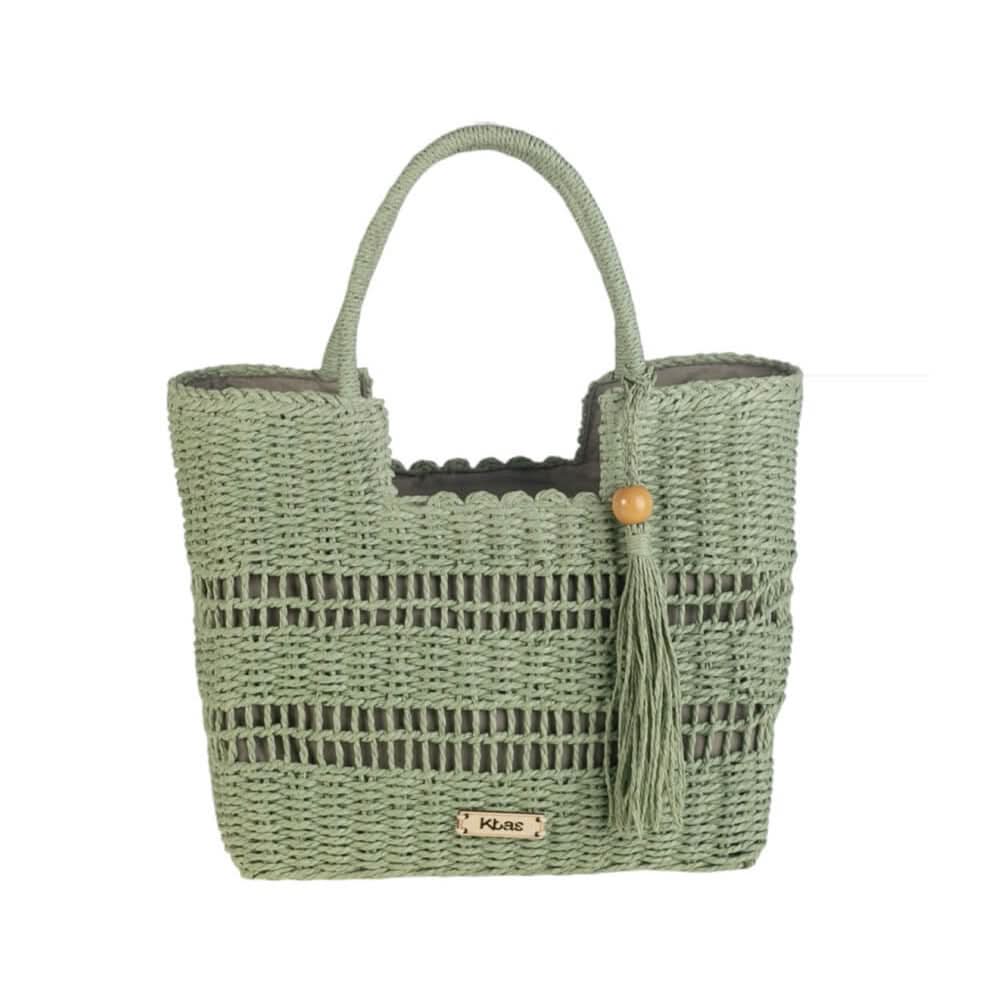 TOTE FIBRA NATURAL, CON CREMALLERA, COLOR VERDE