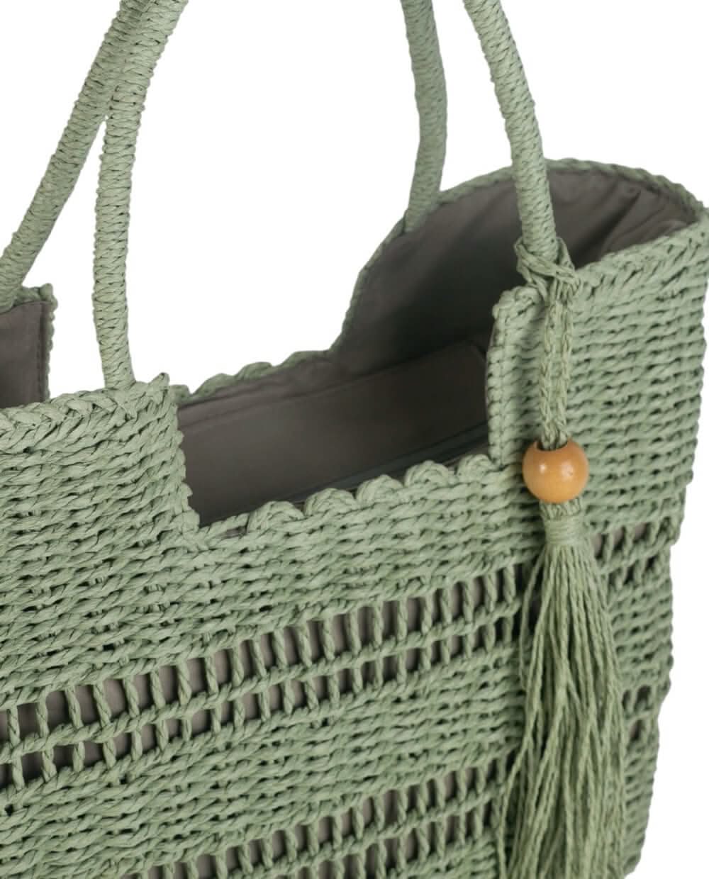TOTE FIBRA NATURAL, CON CREMALLERA, COLOR VERDE