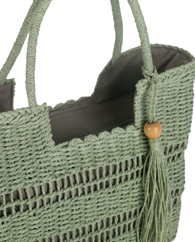 TOTE FIBRA NATURAL, CON CREMALLERA, COLOR VERDE
