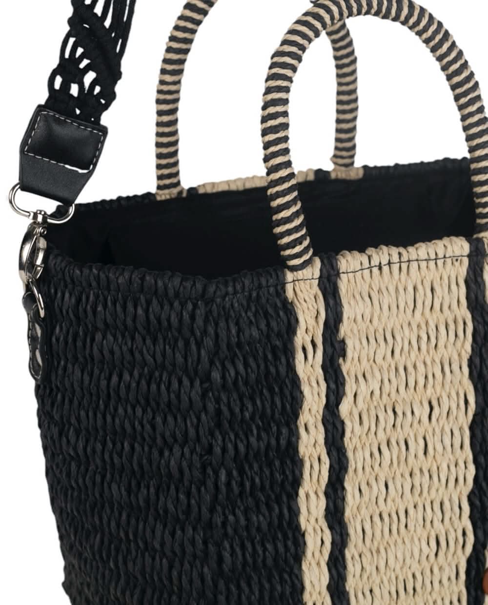 Bolso de Mano con Bandolera fibra natural Kbas Negro
