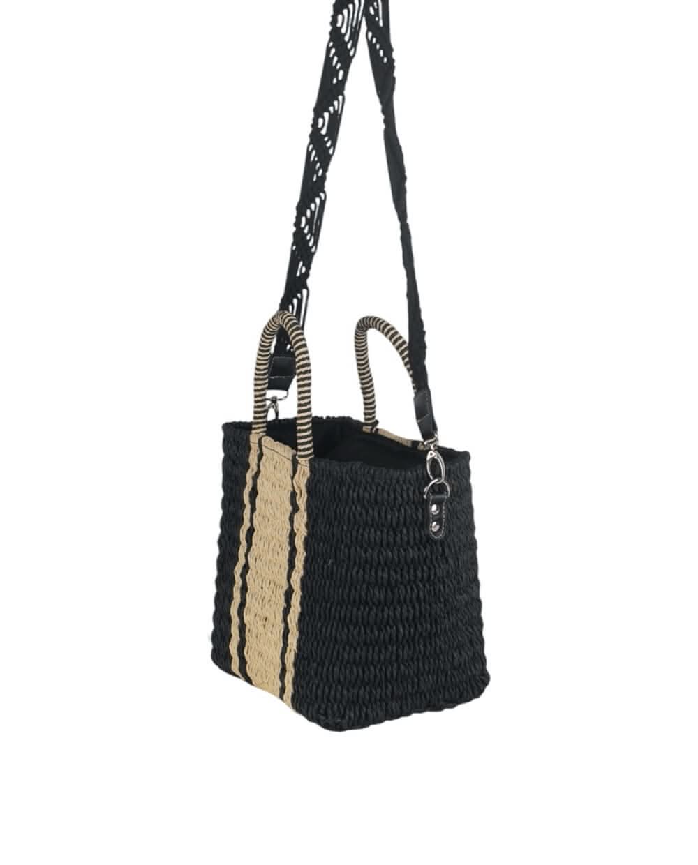 Bolso de Mano con Bandolera fibra natural Kbas Negro