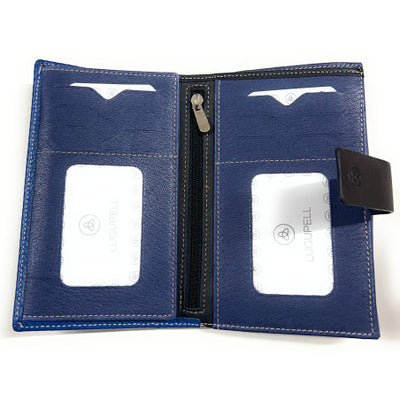 Billetero de Piel (15.5 X 10cm) monedero de clic Lugupell Espiga color Azul