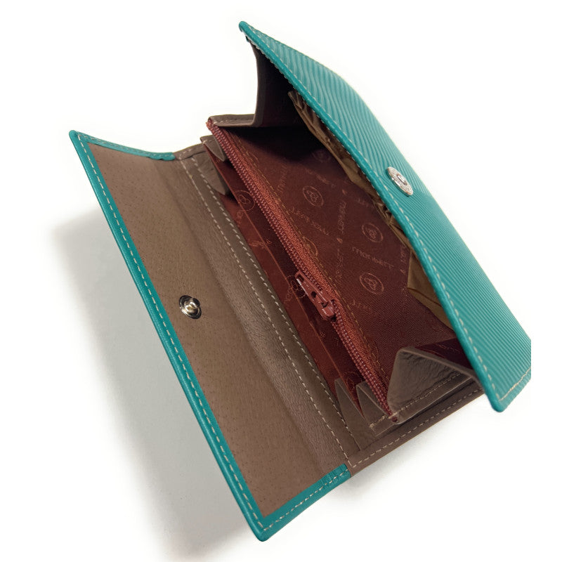 Billetero de Piel (15.5 X 10cm) monedero de clic Lugupell Espiga color Esmeralda