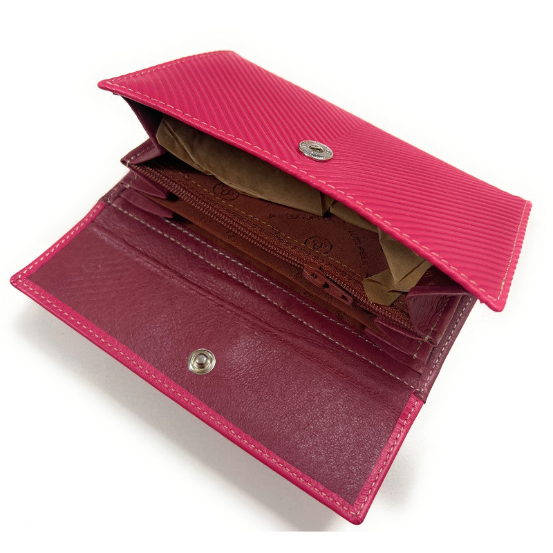 Billetero de Piel (15.5 X 10cm) monedero de clic Lugupell Espiga color Fucsia