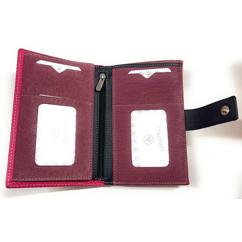 Billetero de Piel (15.5 X 10cm) monedero de clic Lugupell Espiga color Fucsia