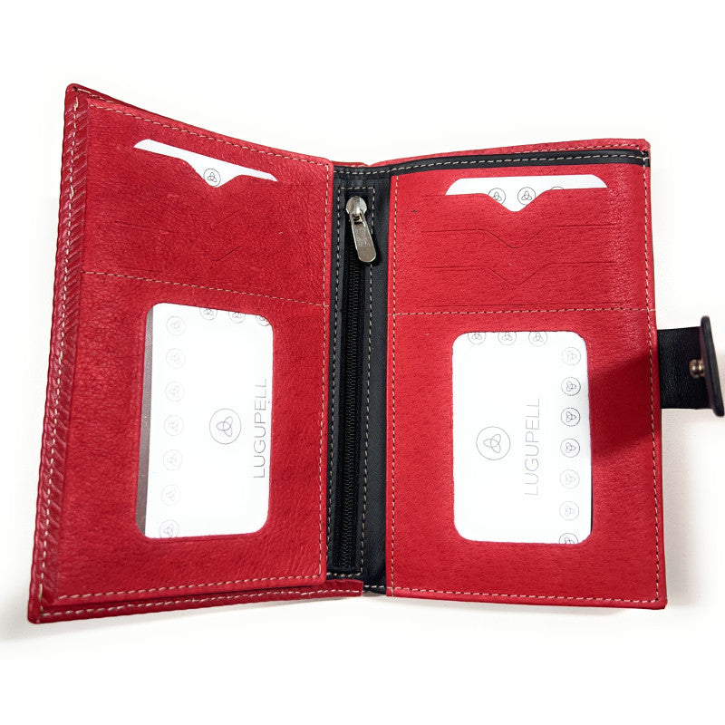 Billetero de Piel (15.5 X 10cm) monedero de clic Lugupell Espiga color Rojo