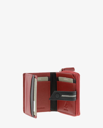 Billetero de Piel (10 X 9cm) monedero de cremallera Adapell Nayeli Rojo