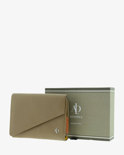 Billetero de Piel (14,5 X 9cm) monedero de cremallera Adapell Asimetric Taupe