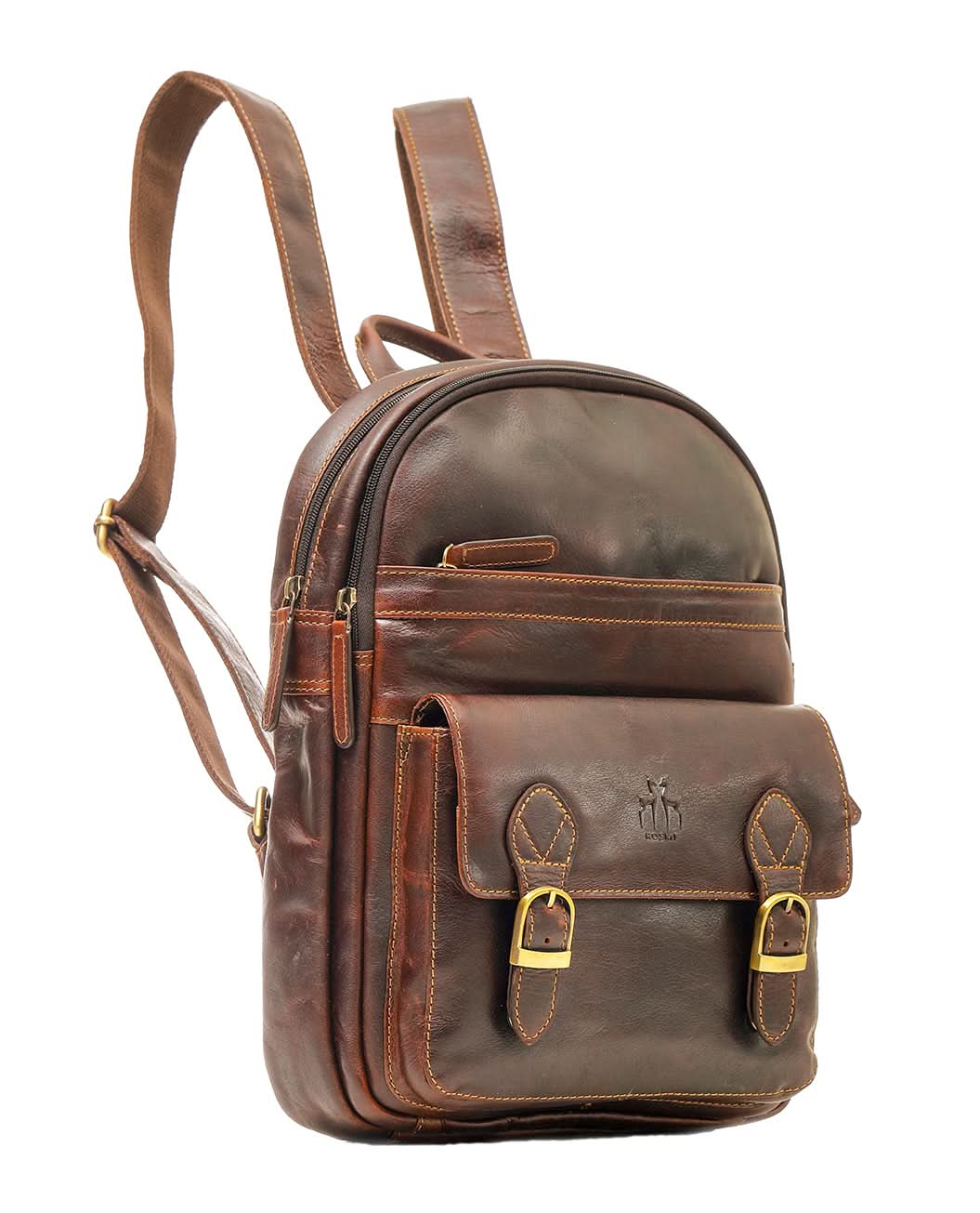 Mochila vintage Rosme Crumple Piel de Bufalo color Marron