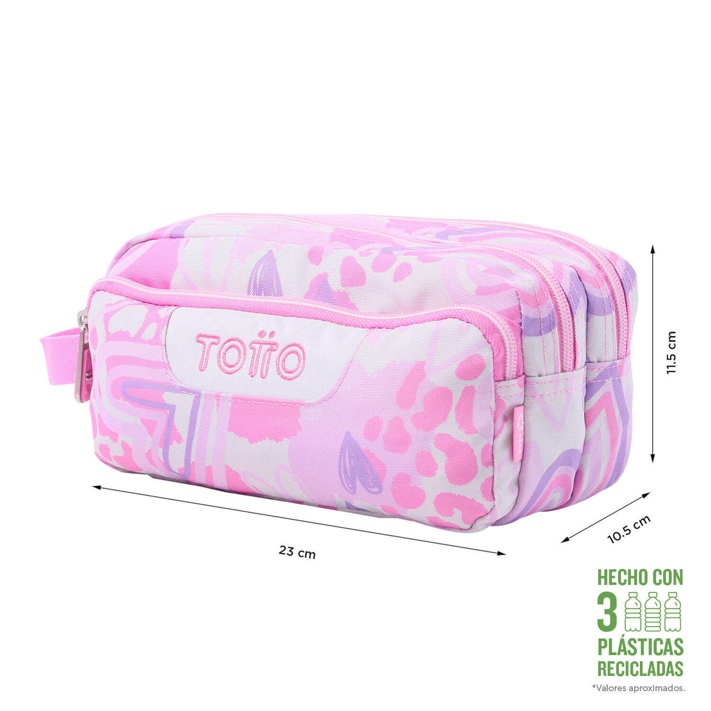 Estuche escolar eco-friendly tres compartimentos rosa Totto Amalia - Agapec
