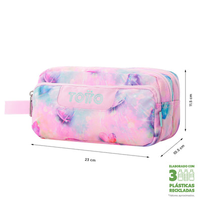Estuche escolar eco-friendly tres compartimentos Totto Agapec Glitter - Shiny Heart