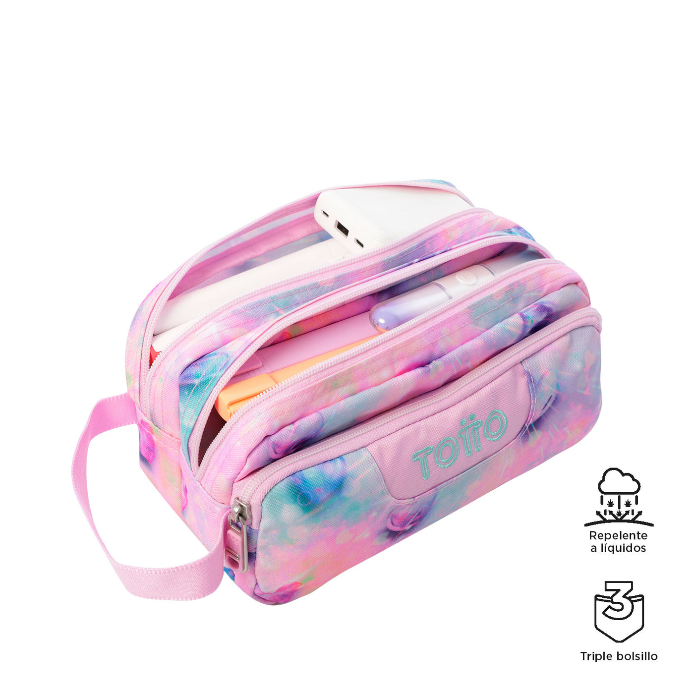 Estuche escolar eco-friendly tres compartimentos Totto Agapec Glitter - Shiny Heart